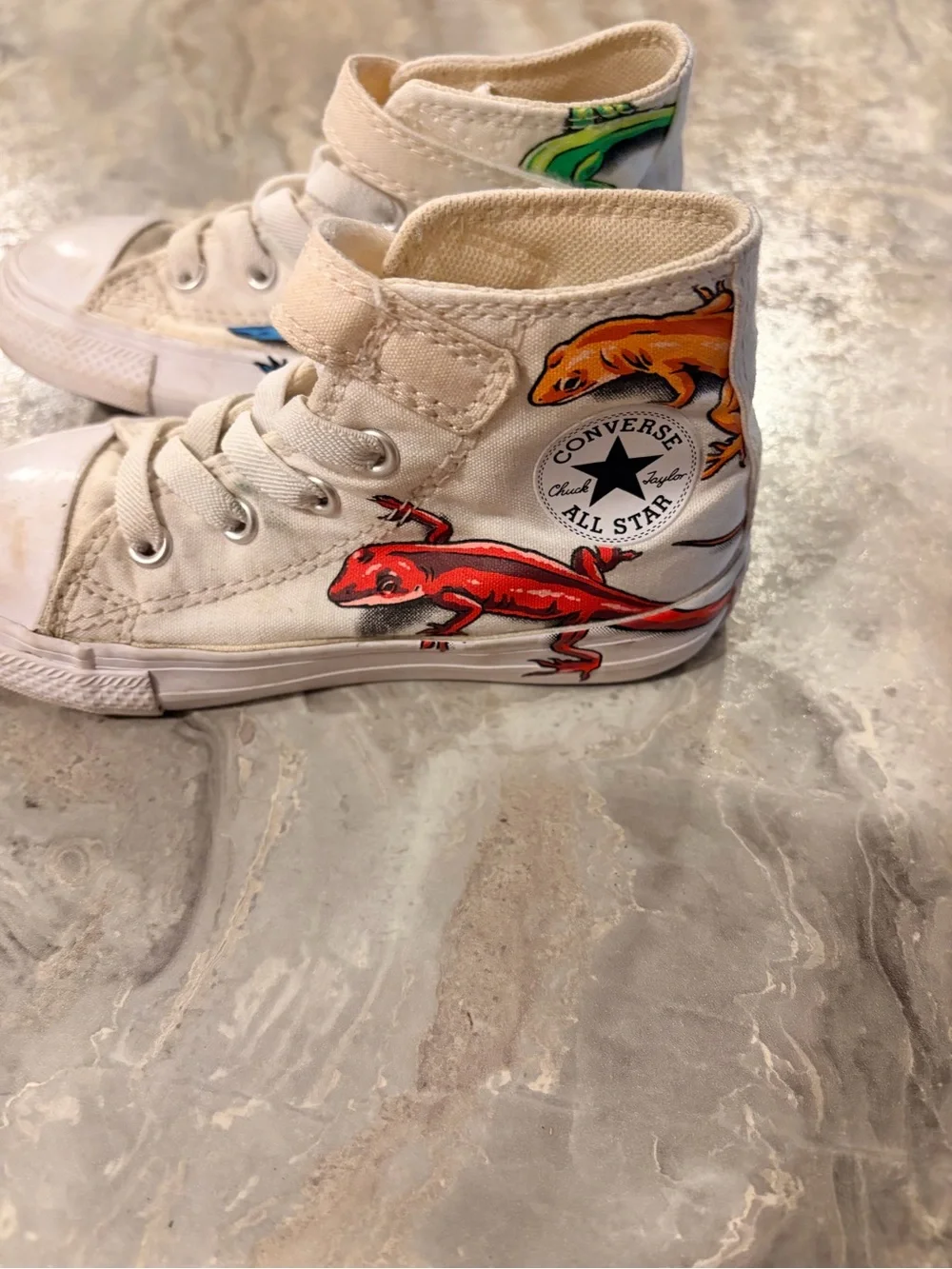 Converse Kids High-Top Sneakers in White with Red, Blue and Orange Accents
